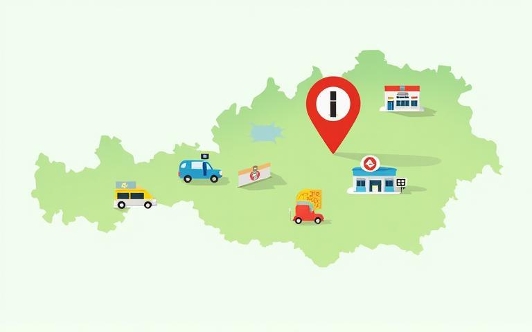 Stylized map illustration showing various types of locations where vignettes can be purchased physically.